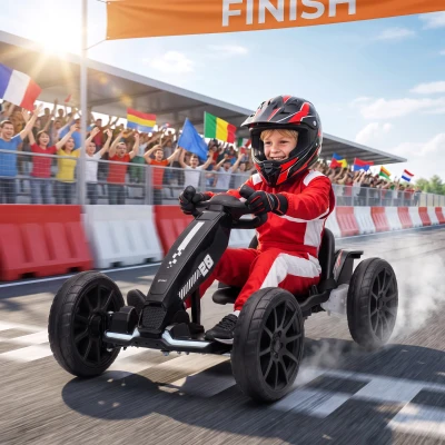 AIYAPLAY Elektro Go-Kart für Kinder 12V Gokart mit 2 Motoren, 4-fach verstellbarem Sitz Sanftanlauf EVA-Räder LED-Scheinwerfer