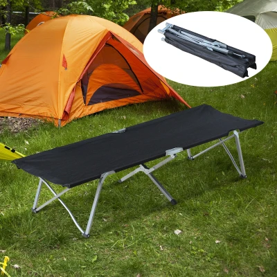 Outsunny Cama de Acampada Plegable de Tela Oxford 600D con Marco Metálico Carga 136 kg para Playa Senderismo 193x64x40 cm Negro