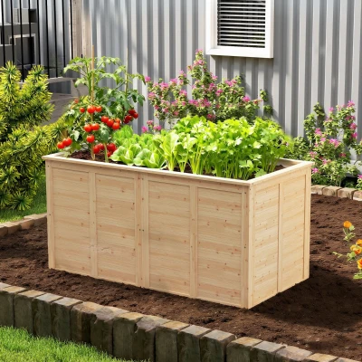 Outsunny Hochbeet Holz 152 x 77 x 77 cm Erhöhtes Tief Kräuterbeet mit Offenem Boden Verstärkungsstangen