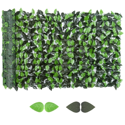 Outsunny Artificial Leaf Hedge Screen 3m x 1m Light Green