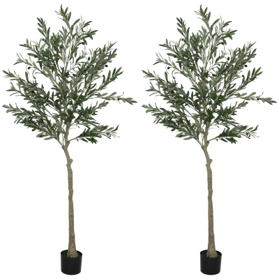 HOMCOM Set of 2 Artificial Olive Trees 6ft with Pot Indoor