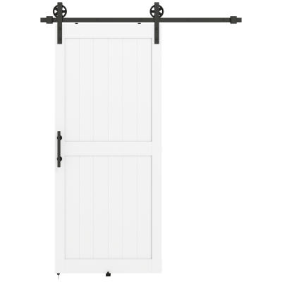 HOMCOM Sliding Barn Door Kit 183cm Upgraded Rollers White