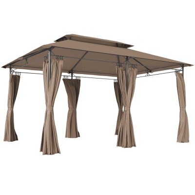 Outsunny Tonnelle Extérieur 3x4m Métal Kaki Double Toit
