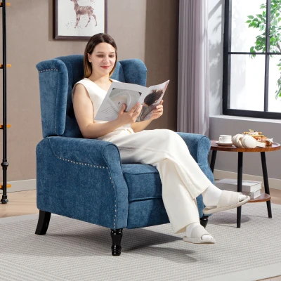 HOMCOM Vintage Reclining Armchair with Footrest Royal Blue