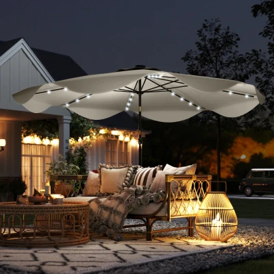 Outsunny Solar Patio Umbrella 3x3m with LED Cream White