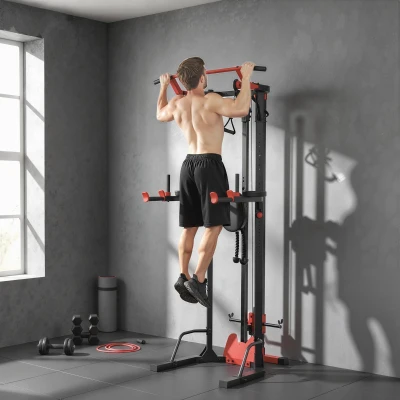 SPORTNOW Power Tower Pull Up Bar Dip Station Home Gym