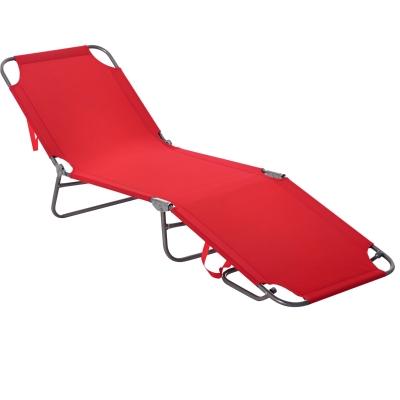 Outsunny Transat Pliable Métal Rouge Dossier Réglable