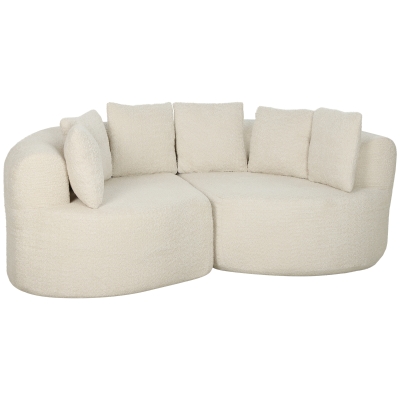 HOMCOM Canapea 3 locuri curbată din chenille 188 cm, canapea pentru living cu șezut adânc, 6 perne, umplutură groasă, crem