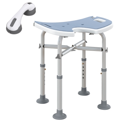 HOMCOM Tabouret Douche Hauteur Réglable 39-51,5cm Barre Ventouse Bleu