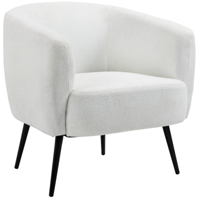 HOMCOM Fauteuil Tissu Bouclé Pieds Métal Salon Blanc