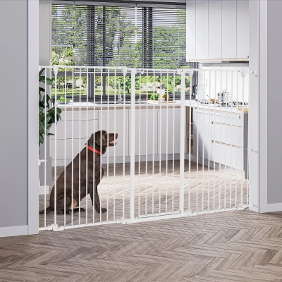 PawHut Barrière Chien 3 Panneaux Acier Blanc