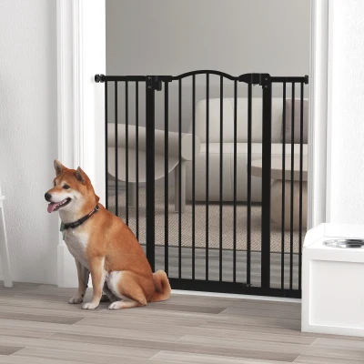 PawHut Puerta para Perros con Ancho Ajustable 76-104 cm Barrera de Seguridad para Perros con 2 Extensiones Negro