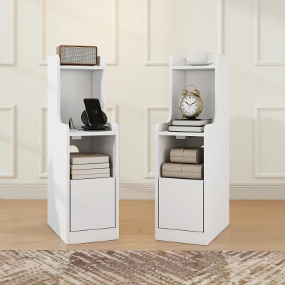 HOMCOM 2er-Set Nachttische mit Ladestation, moderne Nachttische mit Schublade, offene Fächer, Weiß