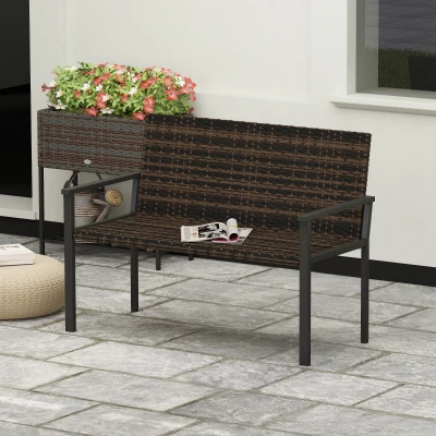 Outsunny 2-Seater Rattan Bench Steel Frame Mixed Brown