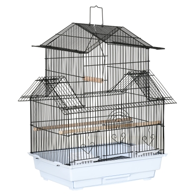 PawHut Jaula para Pájaros de Acero Pajarera con Bandeja Extraíble y 2 Comederos Pinzones Periquitos 50,5x41x63 cm Blanco