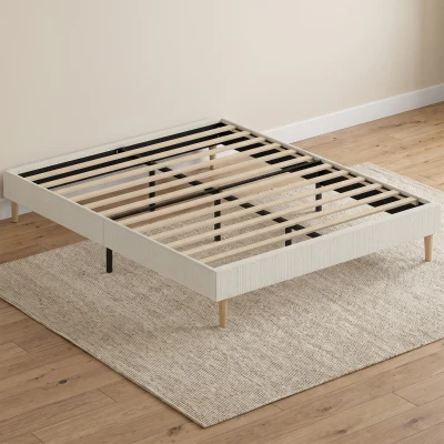 HOMCOM Estructura de Cama 160x200 cm con Somier Tapizada en Terciopelo Acanalado y Almacenamiento Crema