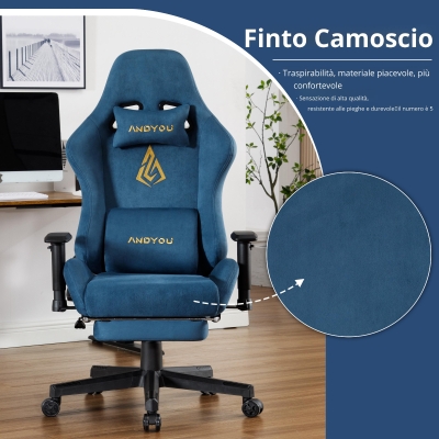 Sedia da gaming con poggiapiedi, Blu
