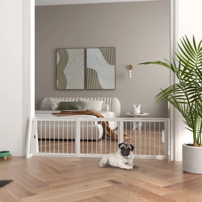PawHut Hondenhek, Uitschuifbaar Vrijstaand Hek met 3 Panelen, 56 x 71-190 cm, Houten Hek voor Trap, Deuren, Keuken, Kleine Honden, Wit