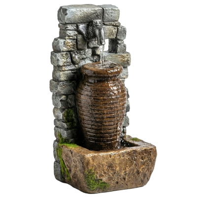 Outsunny Tuinfontein met verstelbare waterstroom en 3-laags rustieke stenen muur in kruikdesign