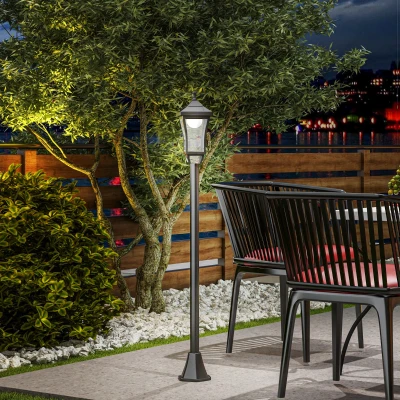 Outsunny Solar tuinlantaarn 127 cm – koudwit LED, lichtsensor, IP44