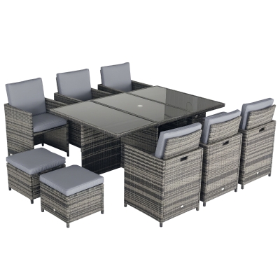 Outsunny 11pc Rattan Patio Dining Set 10-seater Mixed Grey