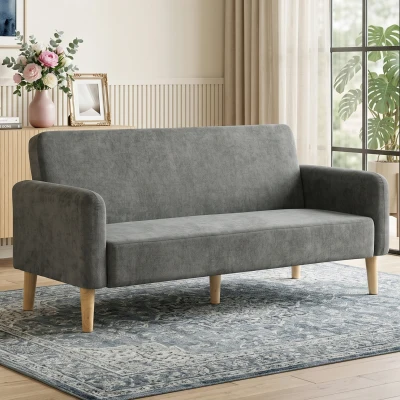 HOMCOM Velvet 2-Seater Sofa Thick Padding Wide Seat Grey