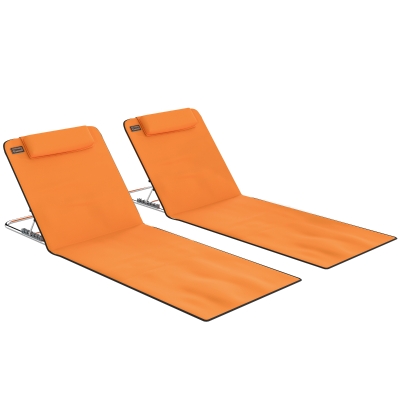 Outsunny Metal Reclining Beach Chairs Set of 2 - Orange