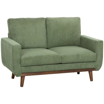 HOMCOM 2-Sitzer-Sofa, 134 cm Cord-Sofa mit Taschenfedern, dicker Rückenlehne, Holzlatten-Akzent, Grün