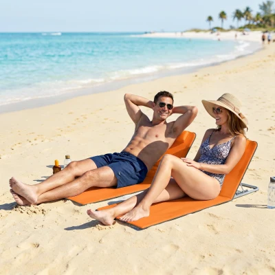 Outsunny Metal Reclining Beach Chairs Set of 2 - Orange