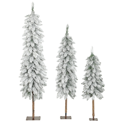 HOMCOM 3-delige set besneeuwde kunstkerstbomen, 90/120/150 cm, vlamvertragend, groen/wit