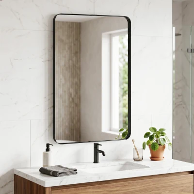 HOMCOM Wall-Mounted Bathroom Mirror Aluminium 90x60cm Black