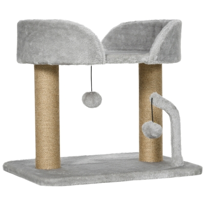 PawHut Cat Tree Jute Posts Plush Platform Grey 48x38x42cm