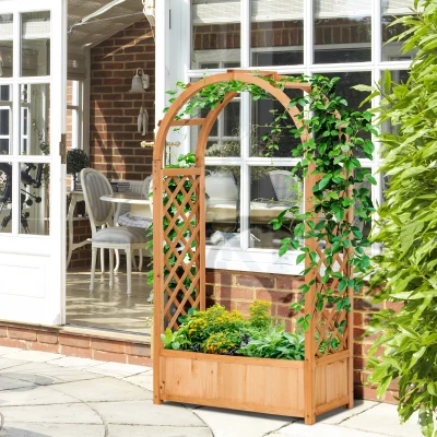 Outsunny Raised Garden Bed with Trellis, Brown