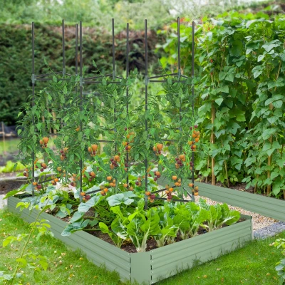 Outsunny latwerk, set van 3 stuks, plantenhouder, steunpalen voor tuinplanten, tomatenkooi voor klimplanten, staal, groen, 38 x 38 x 182 cm