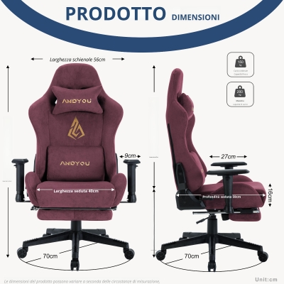 Sedia da gaming con poggiapiedi, Rosso