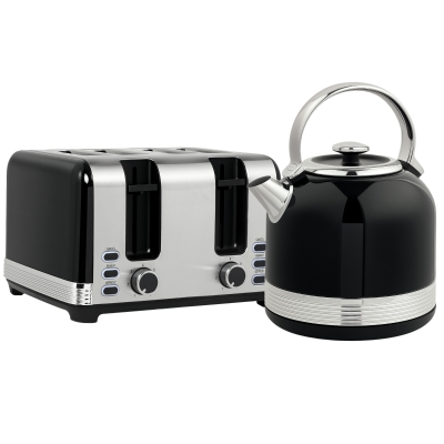HOMCOM Waterkoker- en Broodrooster-set, 7 Bruiningsniveaus, 1,7 L, Kunststof, RVS, Zwart