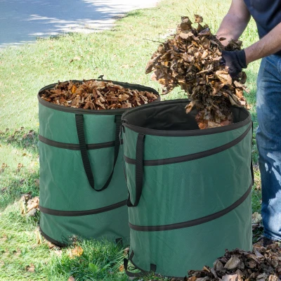 Outsunny 2x160L Waterdichte Tuinafvalzak met Draaglussen, Stabiel en Robuust, Groen
