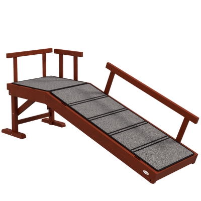 PawHut Wooden Dog Ramp Non-Slip with Guardrails Brown