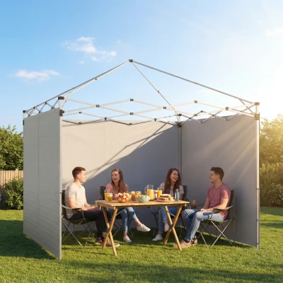 Outsunny Set van 3 zijwanden met rits voor 3 x 3 m paviljoen, Lichtgrijs