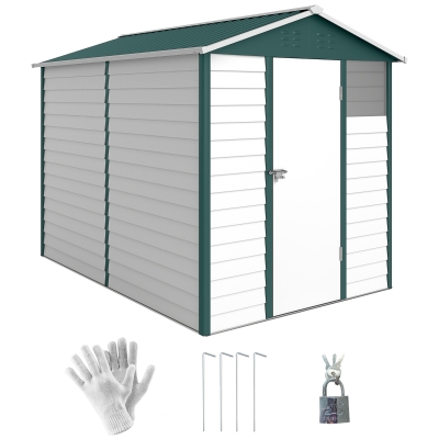 Outsunny Metal Garden Shed 9x6FT Lockable Green