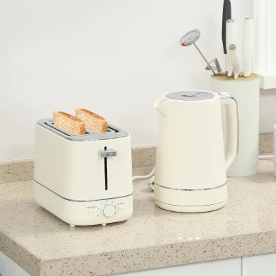 HOMCOM Set van 1,7 L Waterkoker en Toaster met 6 Bruiningsstanden, Beige