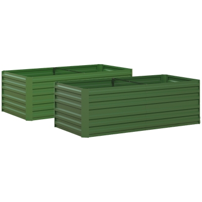 Outsunny Raised Garden Beds Set of 2 Galvanised Steel 180x90cm Green