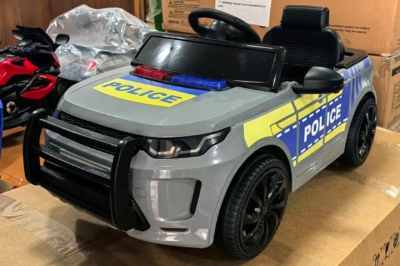 AIYAPLAY Carro Elétrico Polícia 12V Com Controle Remoto Luzes Sirene Cinza