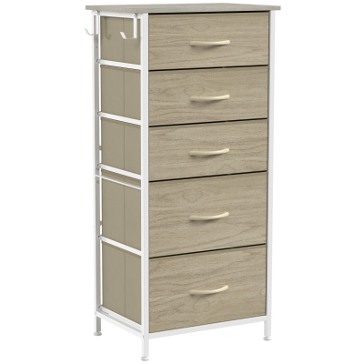 HOMCOM Tall Chest of Drawers 5 Fabric Storage Natural Wood