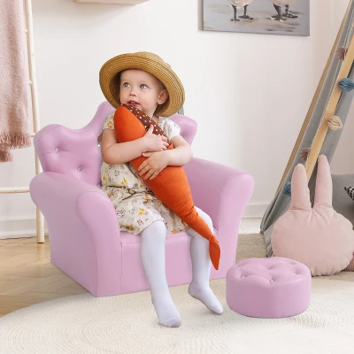 HOMCOM Fauteuil Pouf Enfant Couronne Princesse Rose
