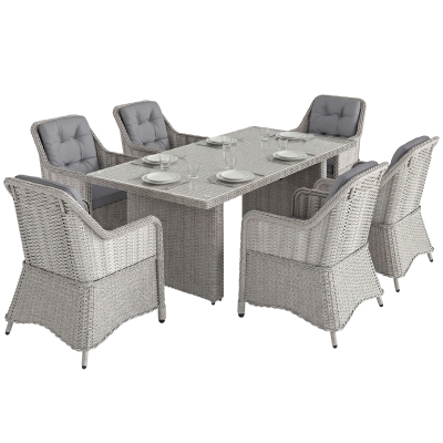 Outsunny 6-Seater Rattan Dining Set with Cushions Grey