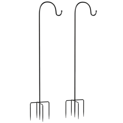 Outsunny Herdershaken 160 cm, 2 stuks herdershaken met 5-tands basis, lantaarnstok voor solarverlichting en plantenmanden, zwart