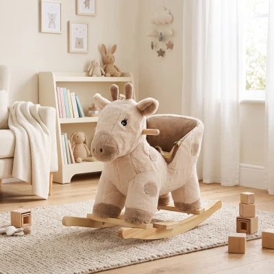 AIYAPLAY Cheval à Bascule Bébé Girafe Effet Sonore Beige 68x35x50cm