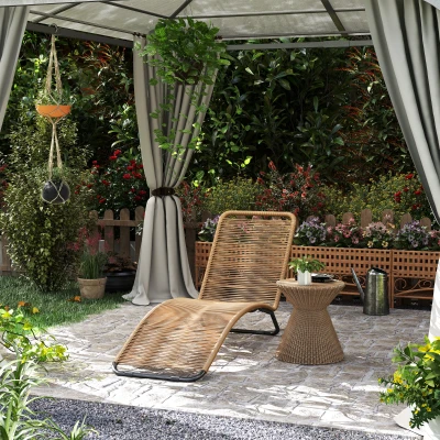 Outsunny Rattan Zonneligstoel, S-vormige Ligstoel met Rattanvlechtwerk, Mandligstoel met Stalen Frame, Bruin