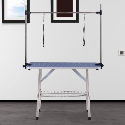 PawHut Trimtafel, scheertafel in hoogte verstelbaar met ondermand voor honden inklapbaar blauw